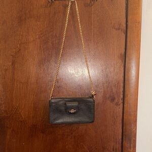 Coach Black Leather Crossbody with Gold Chain Strap